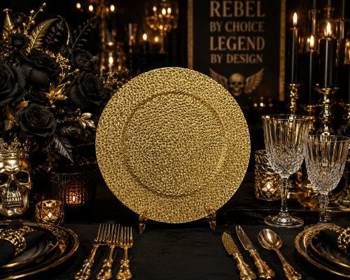 13" Gold Hammer Plastic Charger Plate - Item #66358