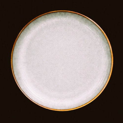 7.75" Beige Grey Plate With Brown Trim - Item #66372