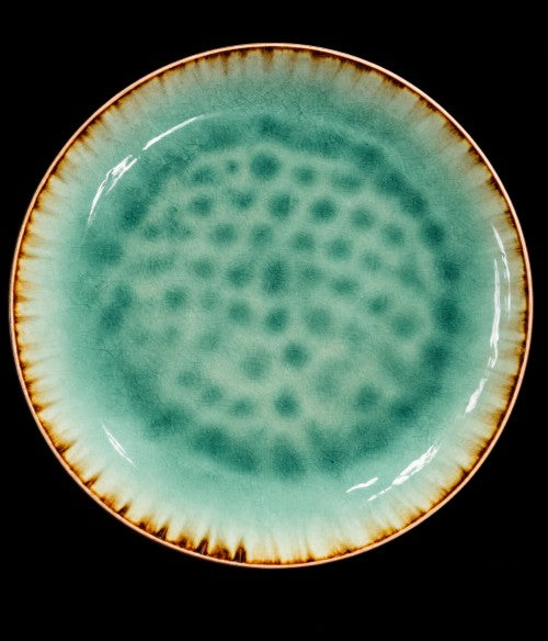 10.5" Aqua Mist Plate with Brown Trim - Item #66457-1