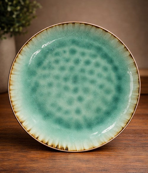 10.5" Aqua Mist Plate with Brown Trim - Item #66457-1