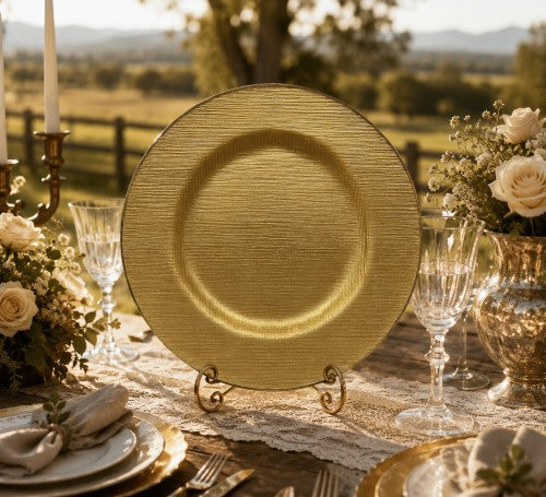 13" Gold Mat Weaving Glass Charger - Item #66488