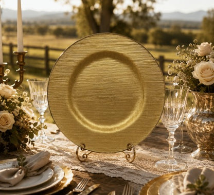 13" Gold Mat Weaving Glass Charger - Item #66488