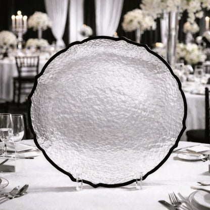 13" Black Scalloped Glass Rim Charger Plate -Item #66489