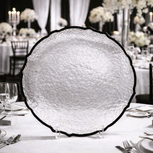 13" Black Scalloped Glass Rim Charger Plate -Item #66489