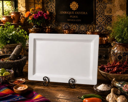 14" x 12.8" Heavy-Duty Rectangular Plate – Pure White, 100% Melamine Item #66672
