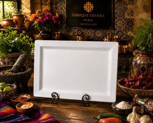 14" x 12.8" Heavy-Duty Rectangular Plate – Pure White, 100% Melamine Item #66672