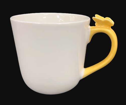 16oz Off-White Mug with Yellow Butterfly Handle - Item #66791