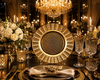 13" Gold Ruffle Diamond Plastic Charger Plate-Item #67091
