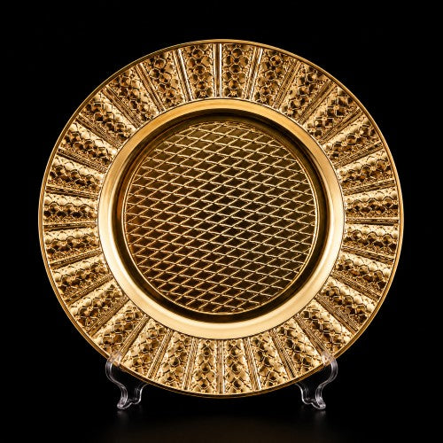 13" Gold Ruffle Diamond Plastic Charger Plate-Item #67091