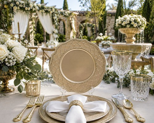 13" Gold Elegant Plastic Charger Plate - Item #67094