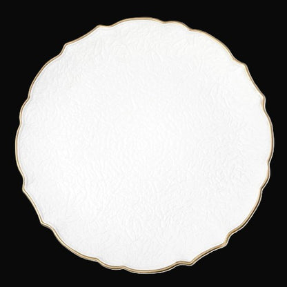 13" White Scalloped Gold Trim Plastic Charger Plate - Item #67097