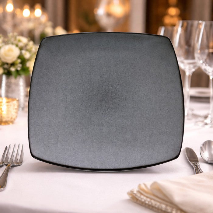 10.75" Square Grey Plate – Black Rim - Item #67139