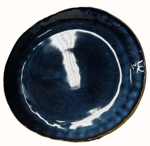 10.75" Navy Blue Plate with Brown Rim - Item #67150