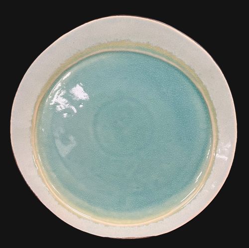 11" Aqua Green Blue Plate with Brown Rim - Item #67717-1