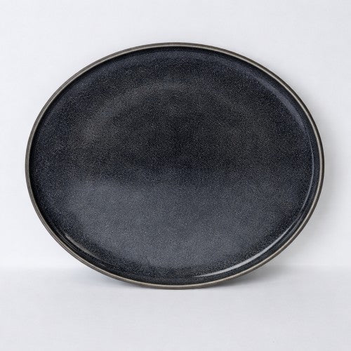 10.5" Black Speckled Dinner Plate with Raised Rim – Item #68023