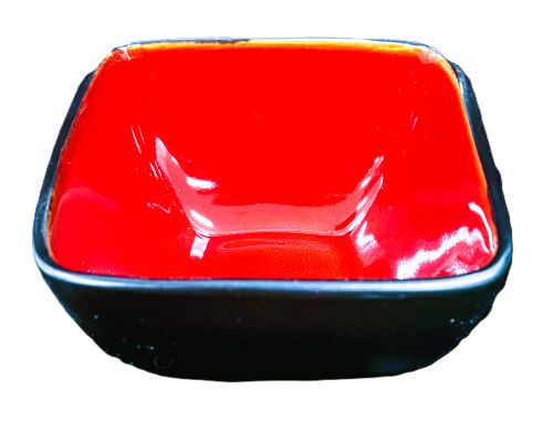 4.5" x 4.5" x 2.75" Square Black Bowl with Red Interior - Item #68113