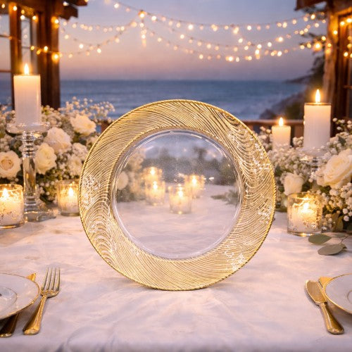 13" Gold Band Charger Glass Plate - Item #68145