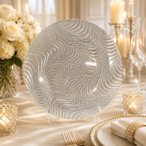 13" Rippled Spiral Clear Charger Glass Plate - Item #68216