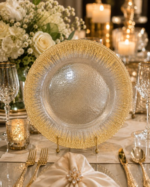 13" Gold Icicle Glass Charger Plate - Item #68239