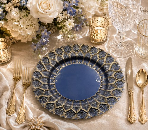 13" Florence Blue Mirror Charger Plate - Item #68256