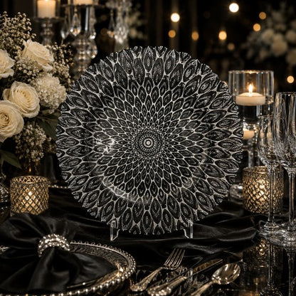13" Black Peacock Charger Plate - Item #68260