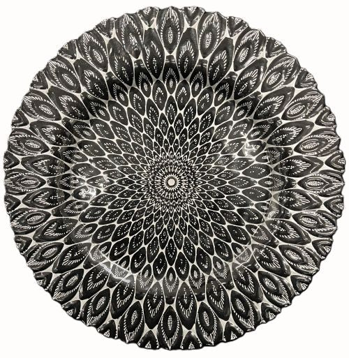 13" Black Peacock Charger Plate - Item #68260