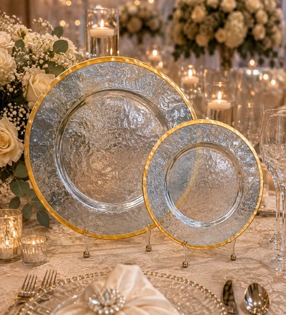13" Clear Gold Thin Rim Glass Charger Plate - Item #68277
