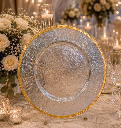 13" Clear Gold Thin Rim Glass Charger Plate - Item #68277