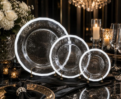 13" Clear White Rim Glass Charger Plate - Item #68278