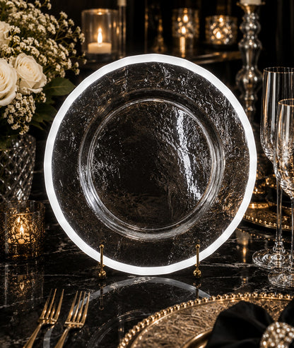 13" Clear White Rim Glass Charger Plate - Item #68278