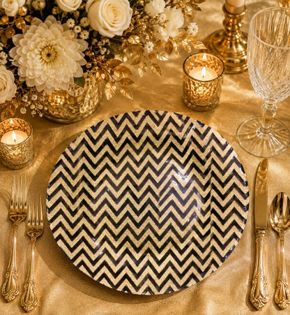 11" Zigzag Gold Black Dinner Plate - Item #68321