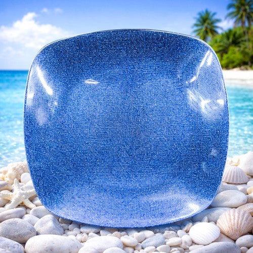 10.5" Square Blue Glitter Charger Plate - Item #68336