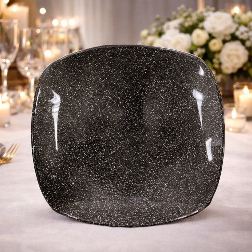 12.5" Square Black Glitter Charger Plate - Item #68308